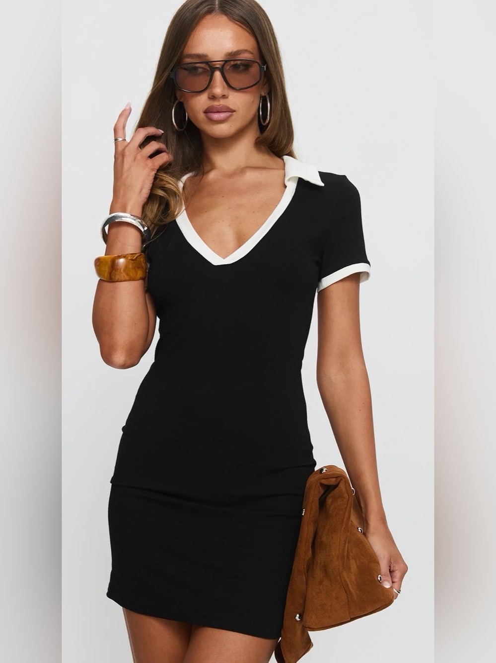 Princess Polly Suvi V Neck Jersey Mini Dress